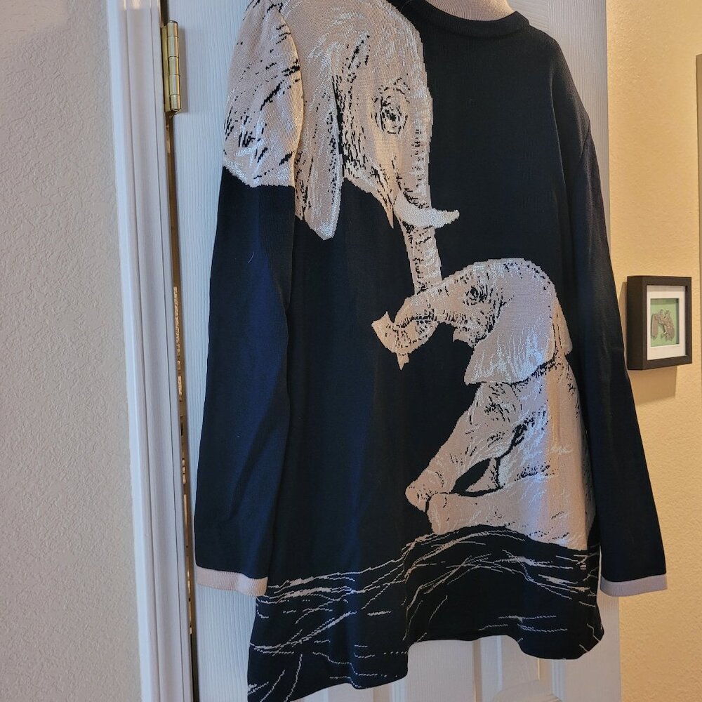 ST. John Collection Vintage Tunic Elephant Print Sweater SzL